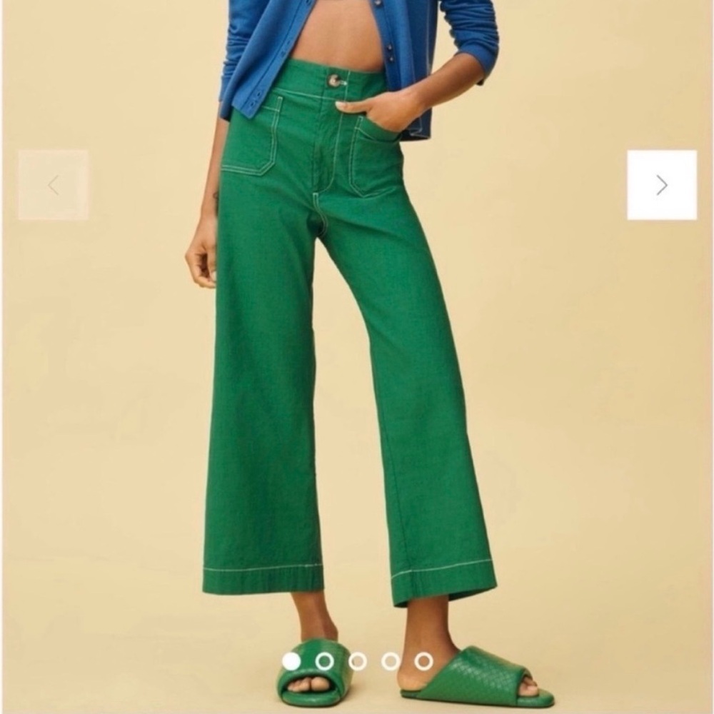 Maeve Green Wide-Leg High-Rise Pants
